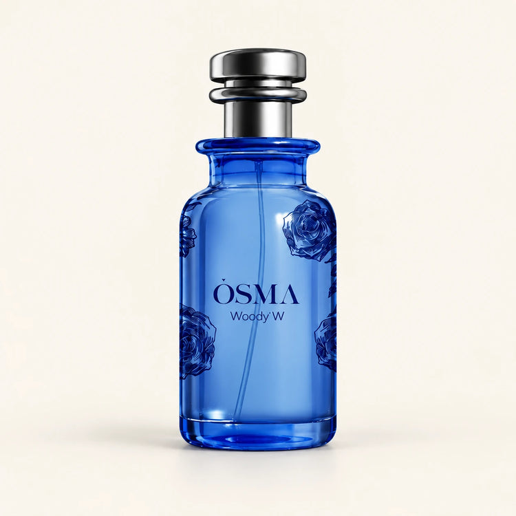 OSMA Woody W Eau de Parfum 75ml on a plain ivory studio background