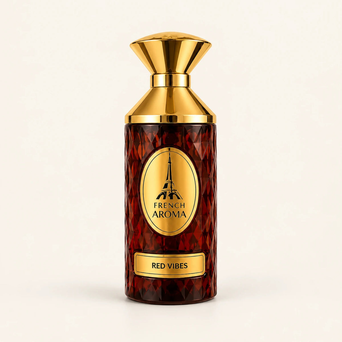 French Aroma Red Vibes Extrait de Parfum 100ml on a plain ivory studio background