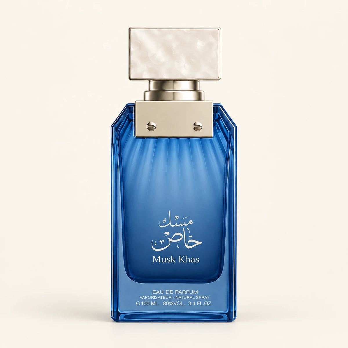 ALMAS Musk Khas Eau de Parfum 100ml on a plain ivory studio background