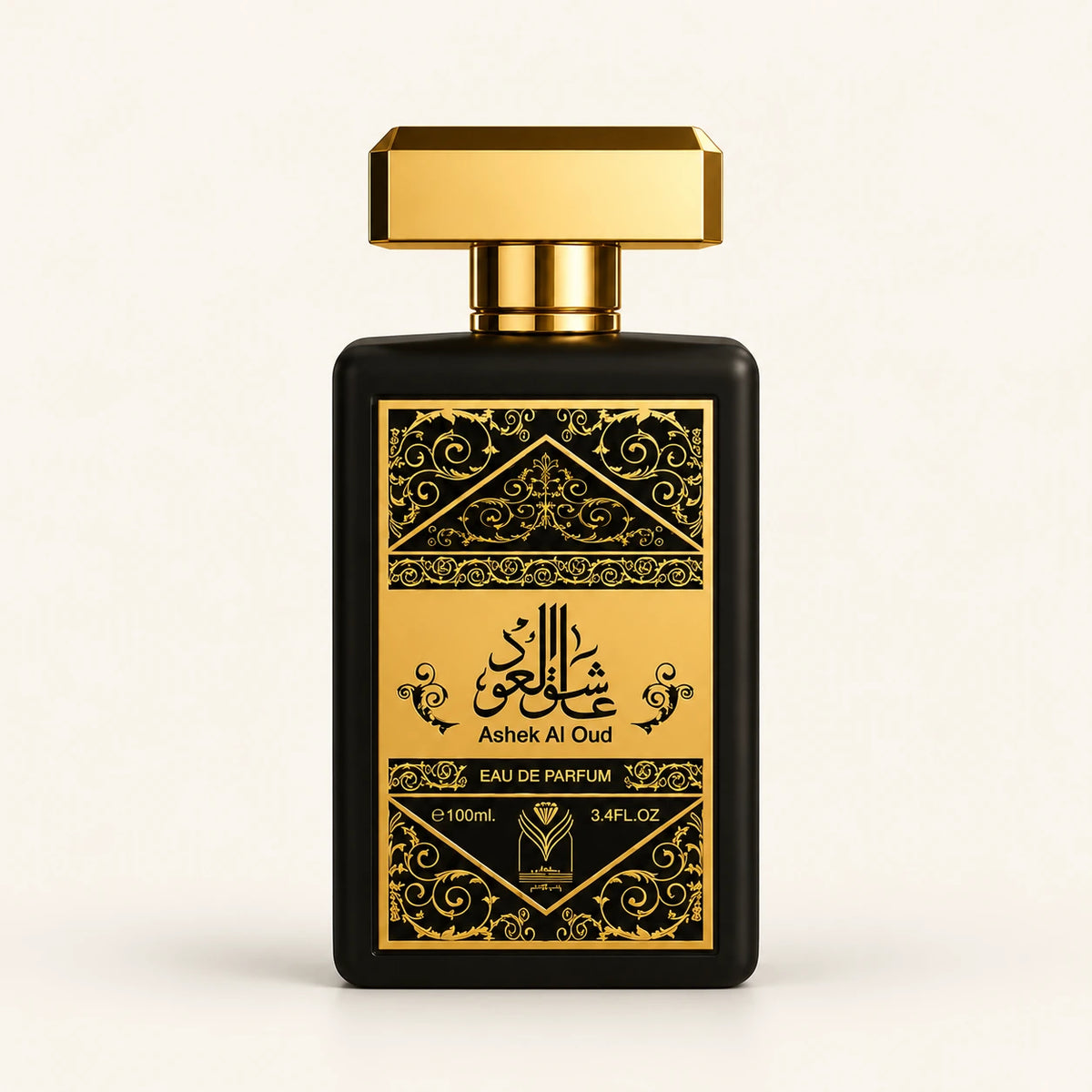 ALMAS Ashek Al Oud Eau de Parfum 100ml on a plain ivory studio background