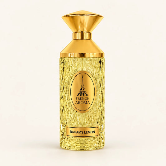 French Aroma Bahamas Lemon Extrait de Parfum 100ml on a plain ivory studio background