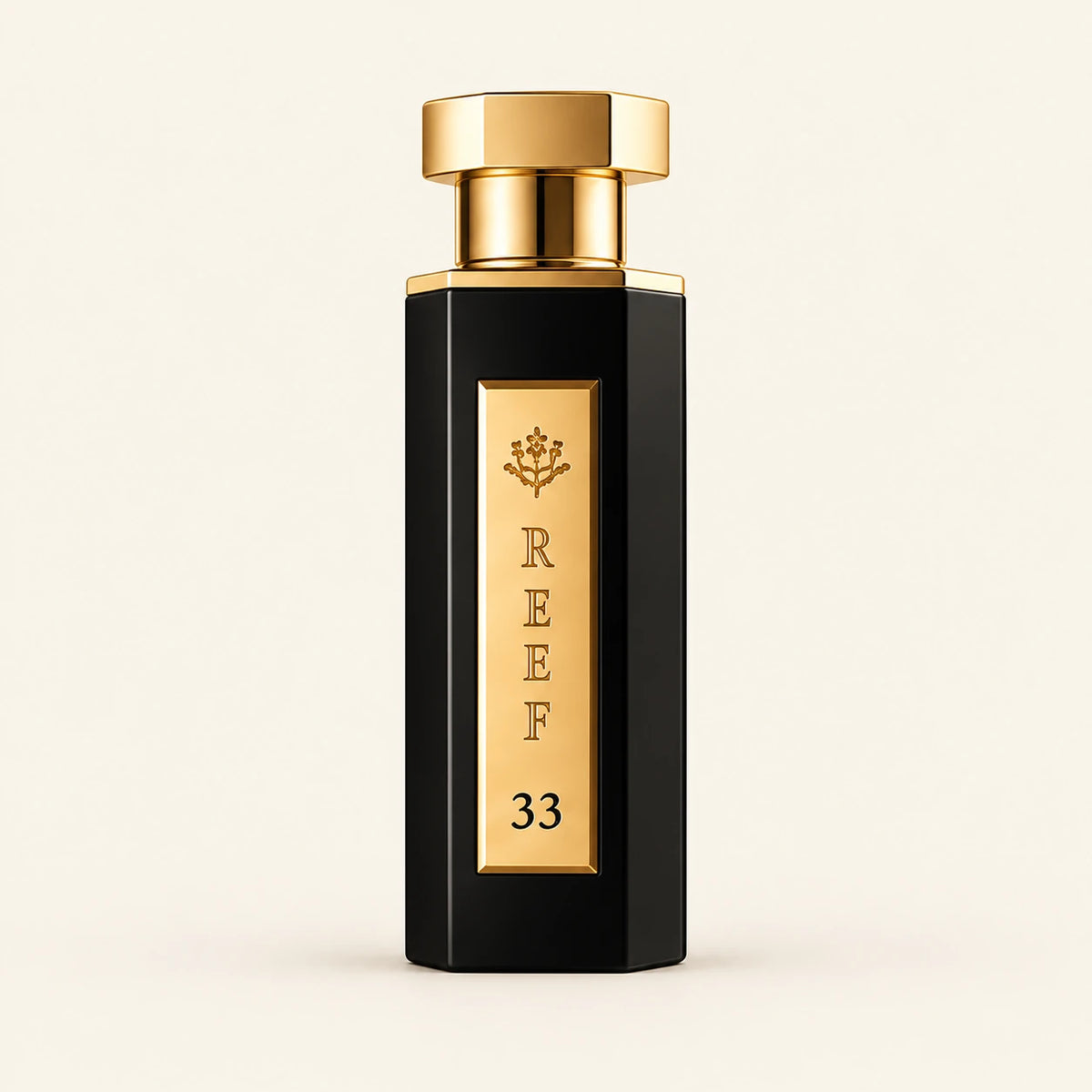 REEF 33 Black Eau de Parfum 100ml on a plain ivory studio background