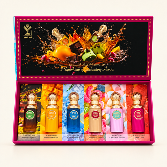 ALMAS Sweet Edition Eau de Parfum Gift Set 6 × 30ml on a consistent ivory studio background