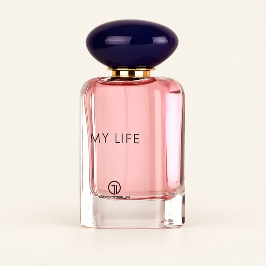 Grandeur My Life Eau de Parfum 100ml on a consistent ivory studio background